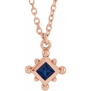 14K Rose Gold Lab-Grown Blue Sapphire Bezel-Set Beaded 16-18" Necklace