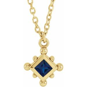 14K Yellow Gold Natural Blue Sapphire Bezel-Set Beaded 16-18" Necklace
