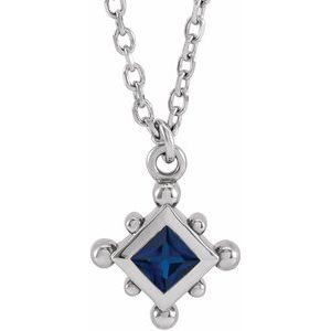14K White Gold Natural Blue Sapphire Bezel-Set Beaded 16-18" Necklace