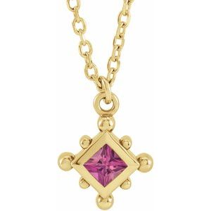 14K Yellow Gold Natural Pink Tourmaline Bezel-Set Beaded 16-18" Necklace