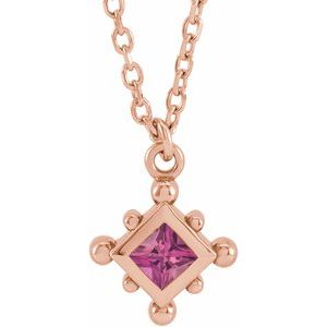 14K Rose Gold Natural Pink Tourmaline Bezel-Set Beaded 16-18" Necklace