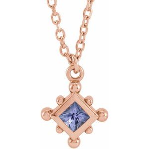 14K Rose Gold Natural Tanzanite Bezel-Set Beaded 16-18" Necklace
