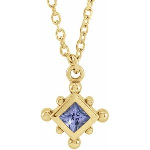 14K Yellow Gold Natural Tanzanite Bezel-Set Beaded 16-18" Necklace