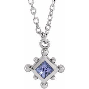 14K White Gold Natural Tanzanite Bezel-Set Beaded 16-18" Necklace