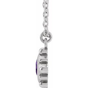 14K White Gold Natural Amethyst Bezel-Set Beaded 16-18" Necklace