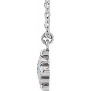 14K White Gold Natural Aquamarine Bezel-Set Beaded 16-18" Necklace