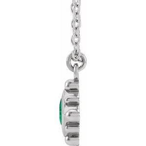 14K White Gold Natural Emerald Bezel-Set Beaded 16-18" Necklace