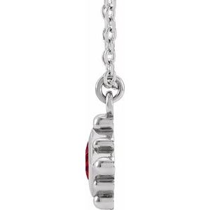 14K White Gold Lab-Grown Ruby Bezel-Set Beaded 16-18" Necklace