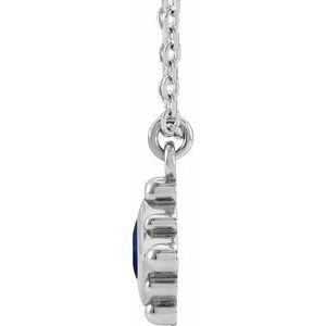 14K White Gold Natural Blue Sapphire Bezel-Set Beaded 16-18" Necklace