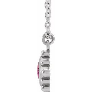 14K White Gold Natural Pink Tourmaline Bezel-Set Beaded 16-18" Necklace