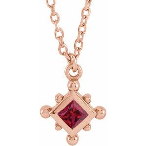 14K Rose Gold Natural Ruby Bezel-Set Beaded 16-18" Necklace