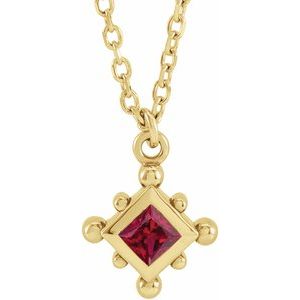 14K Yellow Gold Lab-Grown Ruby Bezel-Set Beaded 16-18" Necklace