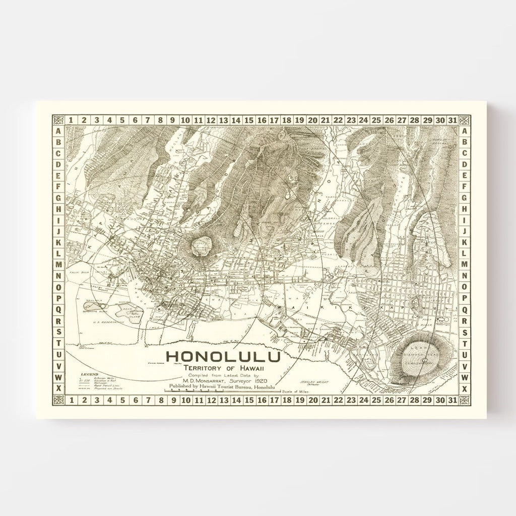 Vintage Map of Honolulu, Hawaii 1922