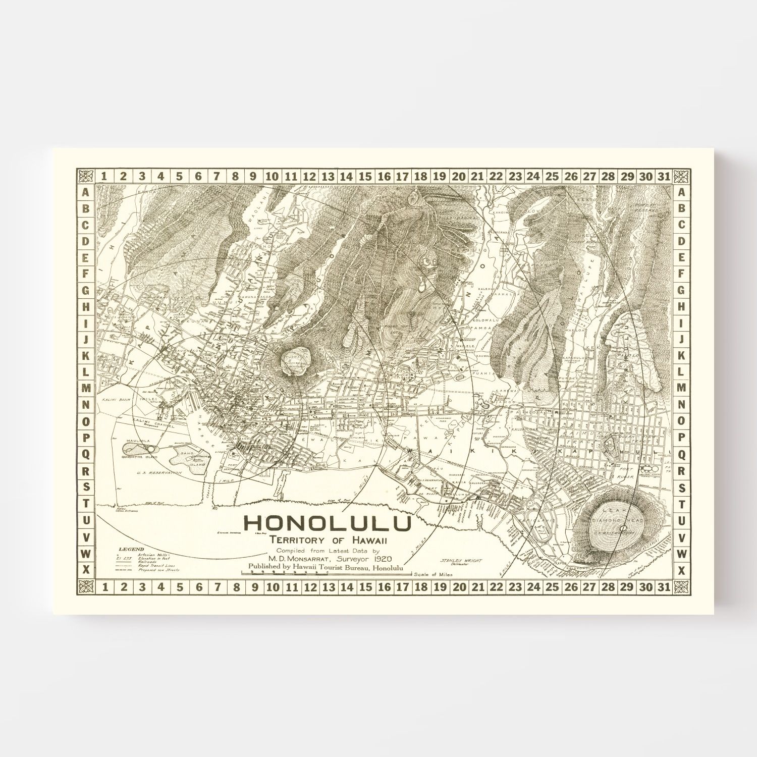 Vintage Map of Honolulu, Hawaii 1922