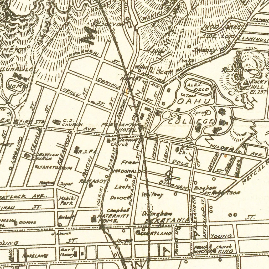 Vintage Map of Honolulu, Hawaii 1922