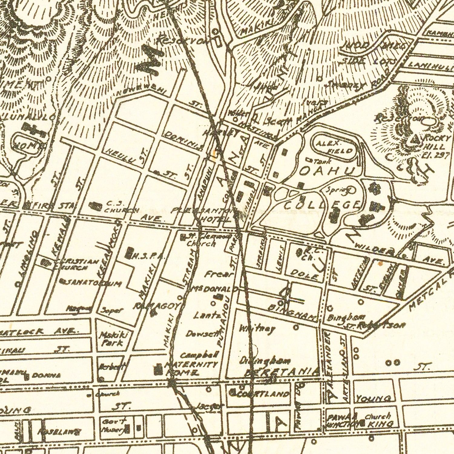 Vintage Map of Honolulu, Hawaii 1922