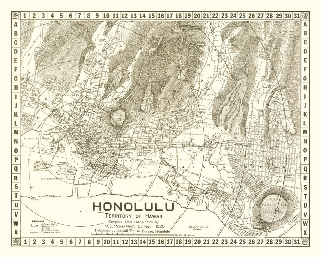 Vintage Map of Honolulu, Hawaii 1922