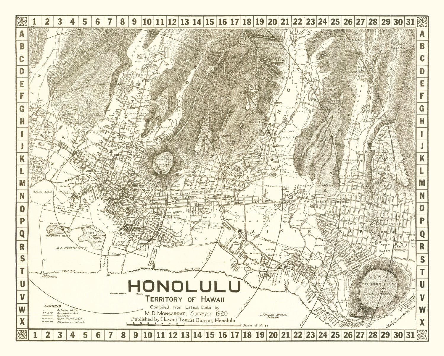 Vintage Map of Honolulu, Hawaii 1922