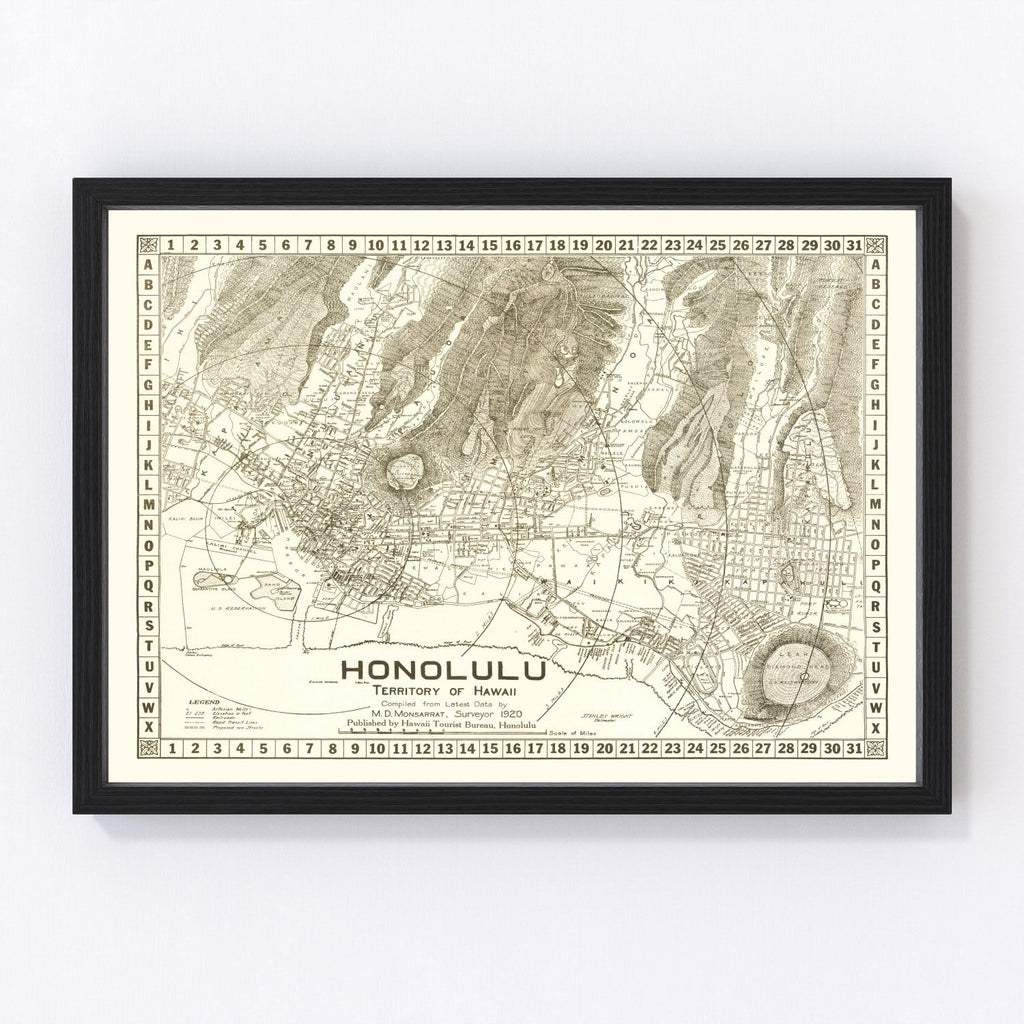 Vintage Map of Honolulu, Hawaii 1922