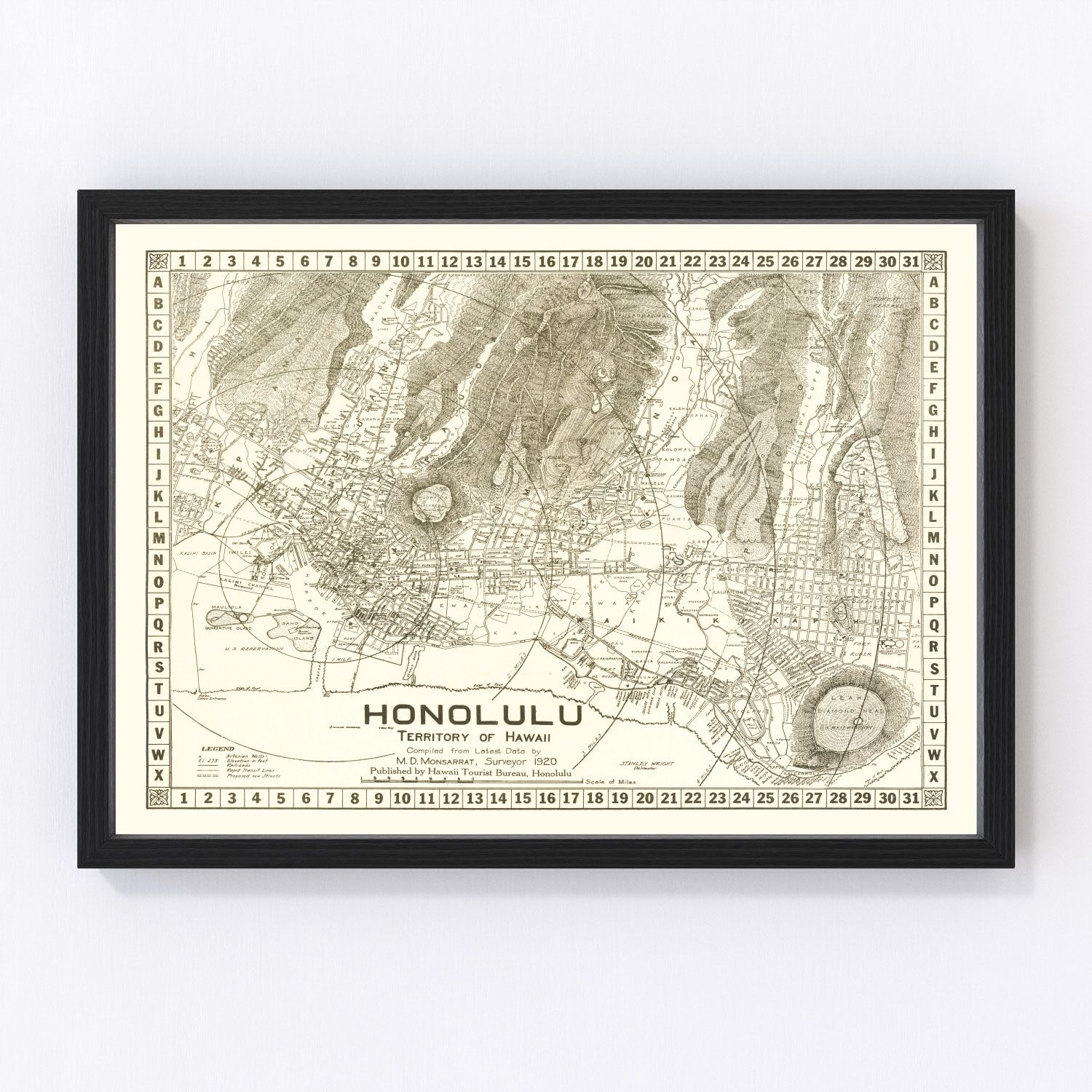 Vintage Map of Honolulu, Hawaii 1922
