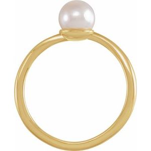 14K Yellow Gold Cultured White Akoya Pearl & .015 CT Natural Diamond Freeform Ring