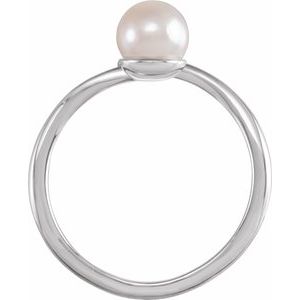 Platinum Cultured White Akoya Pearl & .015 CT Natural Diamond Freeform Ring