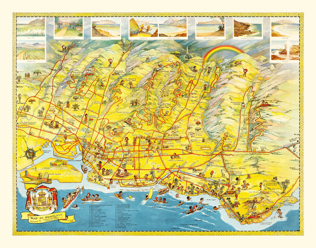 Vintage Map of Honolulu, Hawaii 1948
