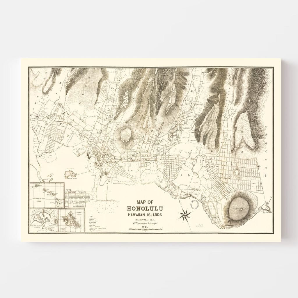 Vintage Map of Honolulu, Hawaii 1901