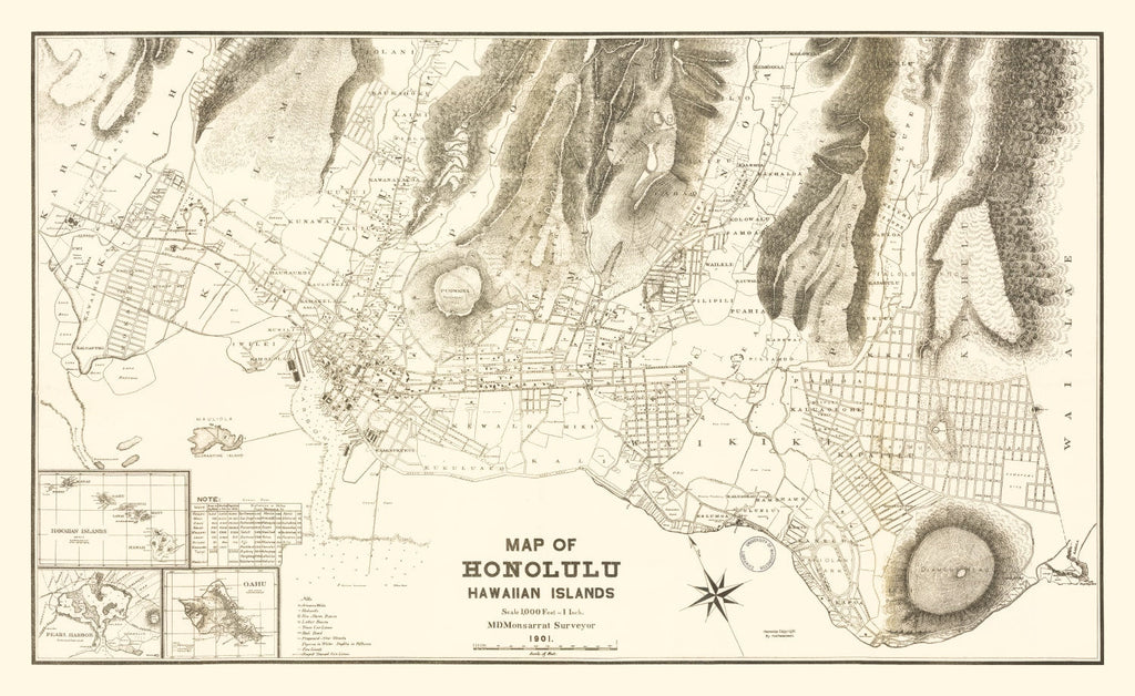 Vintage Map of Honolulu, Hawaii 1901