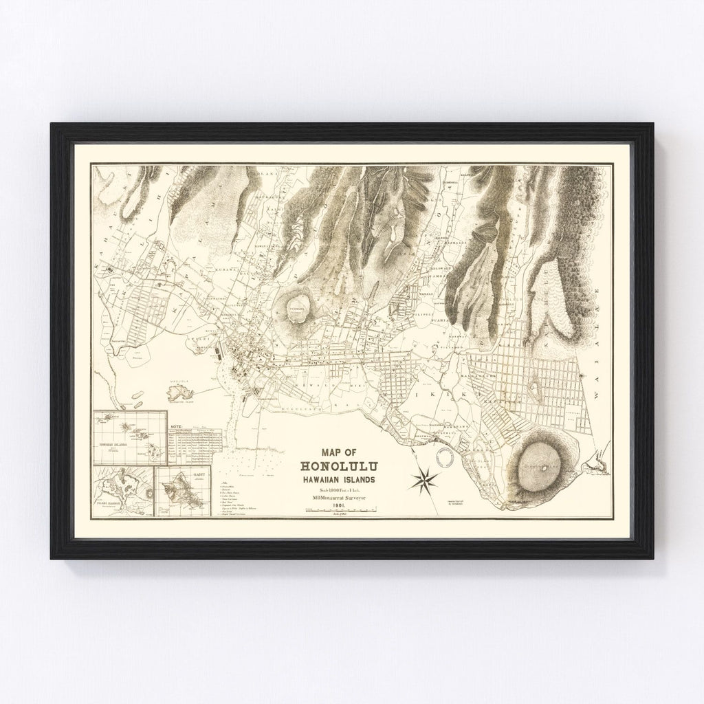 Vintage Map of Honolulu, Hawaii 1901