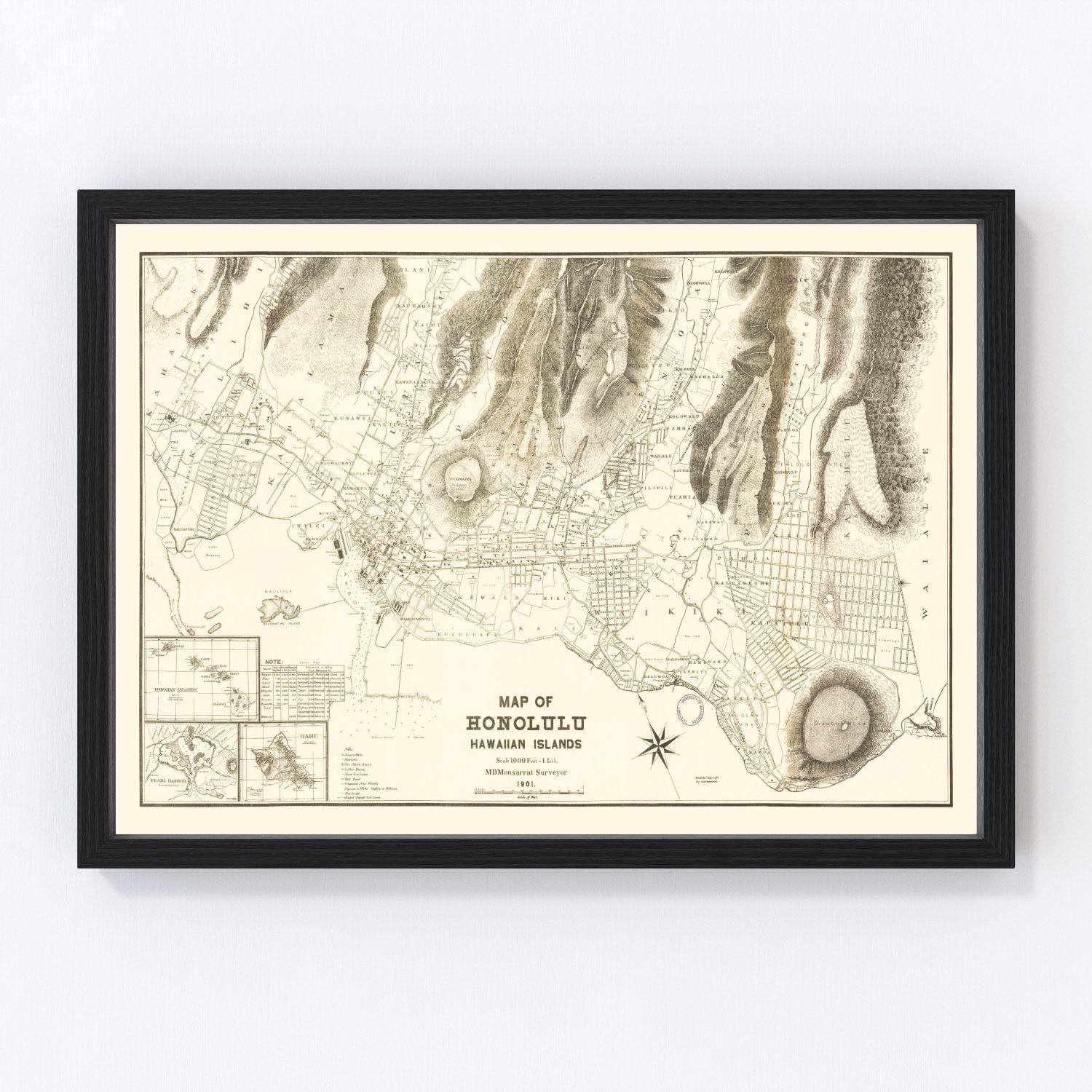 Vintage Map of Honolulu, Hawaii 1901