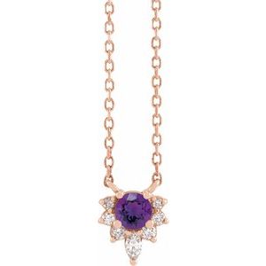 14K Rose Natural Amethyst & .08 CTW Natural Diamond 18" Necklace