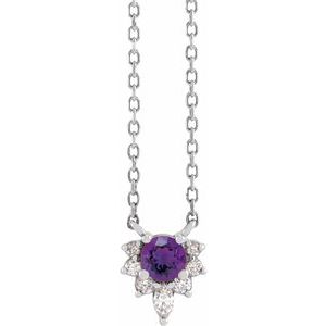 14K White Gold Natural Amethyst & .08 CTW Natural Diamond 18" Necklace