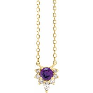 14K Yellow Natural Amethyst & .08 CTW Natural Diamond 18" Necklace
