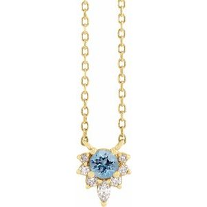 14K Yellow Gold Natural Aquamarine & .08 CTW Natural Diamond 18" Necklace