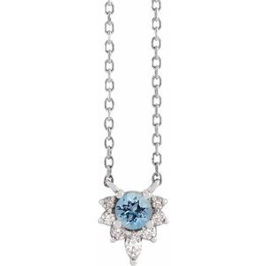 Platinum Natural Aquamarine & .08 CTW Natural Diamond 18" Necklace