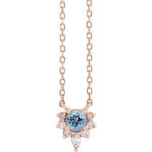 14K Rose Gold Natural Aquamarine & .08 CTW Natural Diamond 18" Necklace
