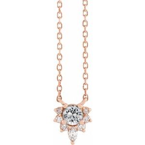 14K Rose Natural White Sapphire & .08 CTW Natural Diamond 18" Necklace