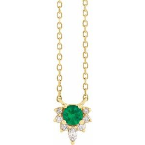 14K Yellow Gold Lab-Grown Emerald & .08 CTW Natural Diamond 18" Necklace