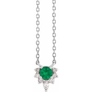 Platinum Lab-Grown Emerald & .08 CTW Natural Diamond 18" Necklace
