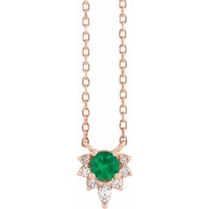 14K Rose Lab-Grown Emerald & .08 CTW Natural Diamond 18" Necklace