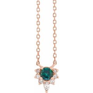 14K Rose Gold Natural Alexandrite & .08 CTW Natural Diamond 18" Necklace