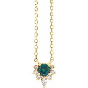 14K Yellow Lab-Grown Alexandrite & .08 CTW Natural Diamond 18" Necklace