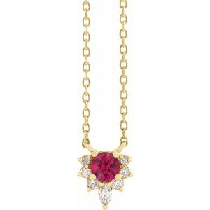 14K Yellow Lab-Grown Ruby & .08 CTW Natural Diamond 18" Necklace