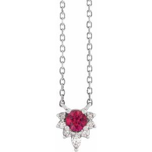 14K White Natural Ruby & .08 CTW Natural Diamond 18" Necklace