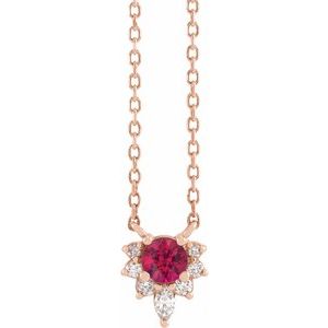 14K Rose Natural Ruby & .08 CTW Natural Diamond 18" Necklace