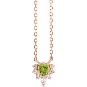 14K Rose Natural Peridot & .08 CTW Natural Diamond 18" Necklace