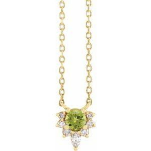 14K Yellow Gold Natural Peridot & .08 CTW Natural Diamond 18" Necklace