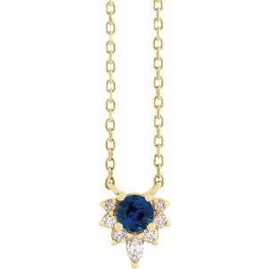 14K Yellow Natural Blue Sapphire & .08 CTW Natural Diamond 18" Necklace