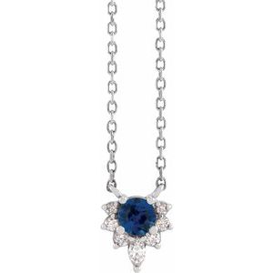 14K White Gold Lab-Grown Blue Sapphire & .08 CTW Natural Diamond 18" Necklace